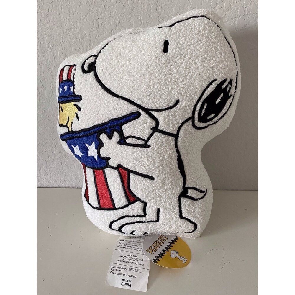 Peanuts Snoopy Woodstock Patriotic 4th of July Sherpa Decorative‎ Pillow NEW